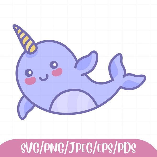 Narwhal SVG | Kawaii Narwhal | Narwhal Digital Download | Digital Design | Narwhal | Sea Clipart | Digital File | svg | psd | eps |