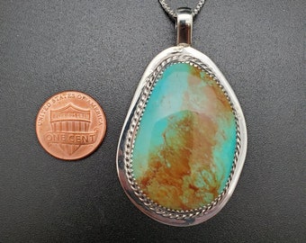 Big #8 Turquoise Necklace Pendant With Silver Chain | Sterling Silver Turquoise Southwest Pendant | Turquoise Pendant Necklace | Stock #73