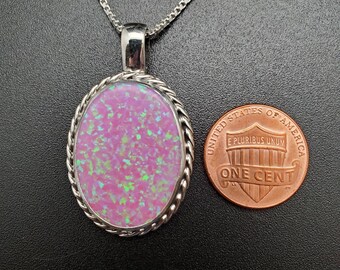 Big 18x25mm Pink Opal Necklace Pendant With Italian Silver Chain | Sterling Silver Fire Pink Opal Pendant | Southwestern Jewelry Made in USA