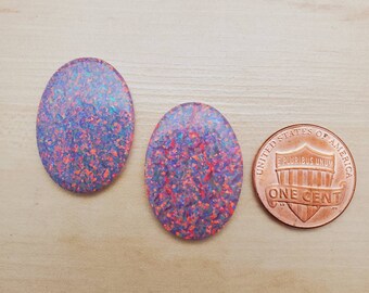 2 Pieces 18x25 mm Oval Lab Created Red Opal Cabochon | Calibrated Synthetic Fire Opal For DIY Making Jewelry | Fire Opal Cabs | #OPAL102