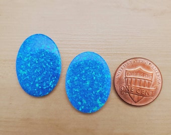 2 Pieces 18x25 mm Oval Lab Created Dark Blue Opal Cabochon | Calibrated Synthetic Fire Opal For DIY Making Jewelry | Opal Cabs | #OPAL101