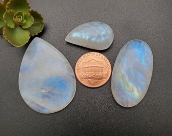 3 Rainbow Moonstone Cabochons | Moonstone Gemstone For Making Jewelry | Rainbow Moonstone Collection | Free Shipping From USA | Stock # RM20