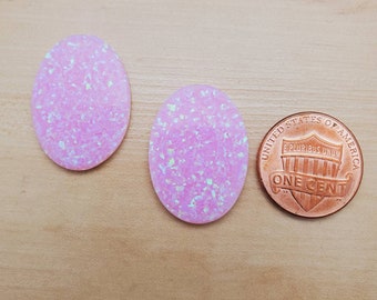 2 Pieces 18x25 mm Oval Lab Created Pink Opal Cabochon | Calibrated Synthetic Fire Opal For DIY Making Jewelry | Fire Opal Cabs | #OPAL104