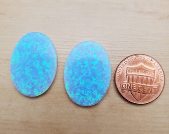 2 Pieces 18x25 mm Oval Lab Created Blue Opal Cabochon | Calibrated Synthetic Fire Opal For DIY Making Jewelry | Fire Opal Cabs | #OPAL103