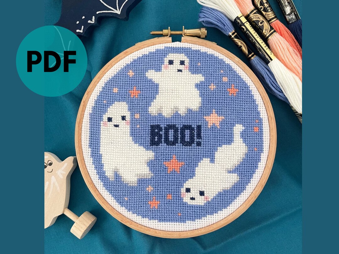 Cute Ghost Halloween Cross Stitch Pattern PDF - Pastel Halloween ...