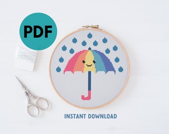 Patrón de punto de cruz arcoíris, patrón de bebé de punto de cruz contado, lindo diseño de punto de cruz Kawaii. Regalo de nuevo bebé, regalo del Día de la Madre.