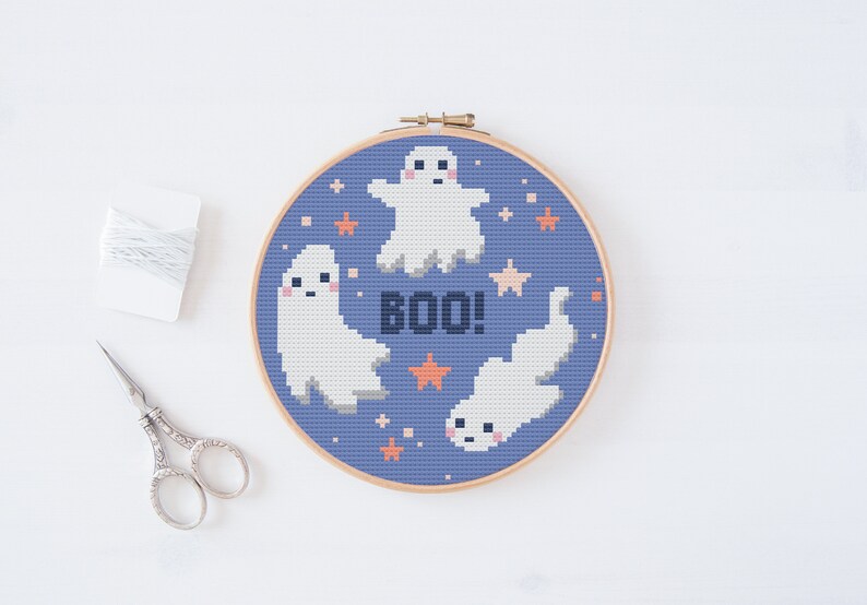 Cute Ghost Halloween Cross Stitch Pattern PDF - Pastel Halloween ...