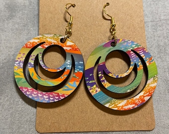 Rainbow Striped Circle Earrings