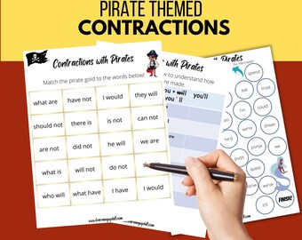 Werkbladenpakket met piratenthema voor het oefenen van digitale contracties