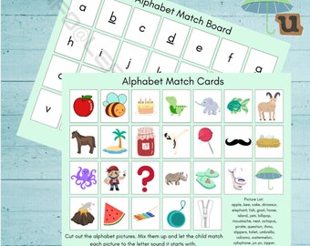 Alfabet Matching Game Digitale PDF en Zip-bestand, Voorschoolse activiteiten, Alfabet Matching Game, Preschool Leren, Montessori-activiteiten