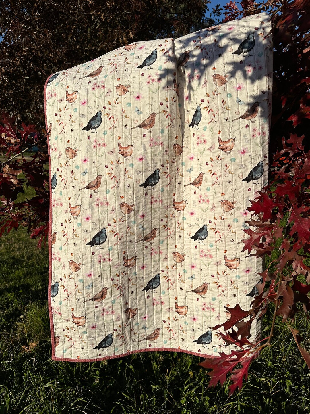 Woodland Bird Print Quilt/lap Quilt/throw/cot/baby Quilt Etsy Australia