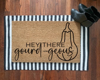 Hey There Gourd-geous Doormat // Cute Welcome Mat // Fall Home Decor // Funny Doormat