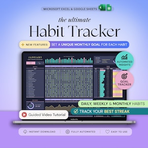 Habit Tracker Excel Google Sheets Habit Planner Weekly Habits Goal Planner Digital Daily Routine Tracker To Do List Monthly Time Management