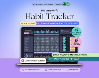 Habit Tracker Excel Google Sheets Habit Planner Weekly Habits Goal Planner Digital Daily Routine Tracker To Do List Monthly Time Management