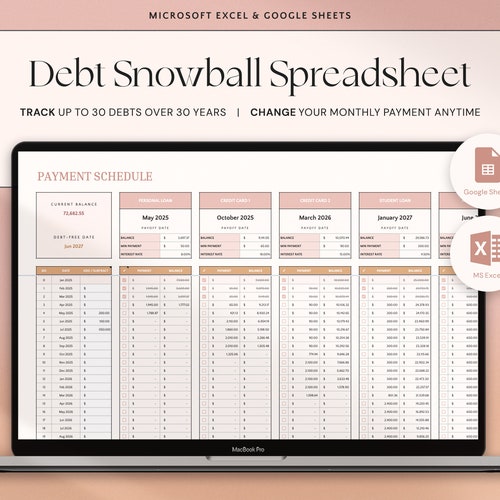 Debt Snowball Calculator Debt Payoff Excel Spreadsheet Etsy