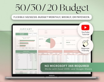 Planificador de presupuesto 50/30/20 Hojas de cálculo de Google Hoja de cálculo de presupuesto mensual Plantilla de presupuesto de cheque de pago de Excel Seguimiento de presupuesto semanal Presupuesto 70/20/10