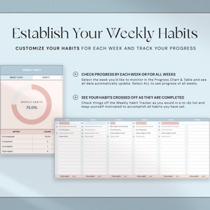 Hoja de cálculo de seguimiento de hábitos Hojas de cálculo de Google Plantilla de Excel Planificador de hábitos diario Seguimiento de objetivos Planificador de objetivos de hábitos semanales Rutina de hábitos mensuales imagen 5