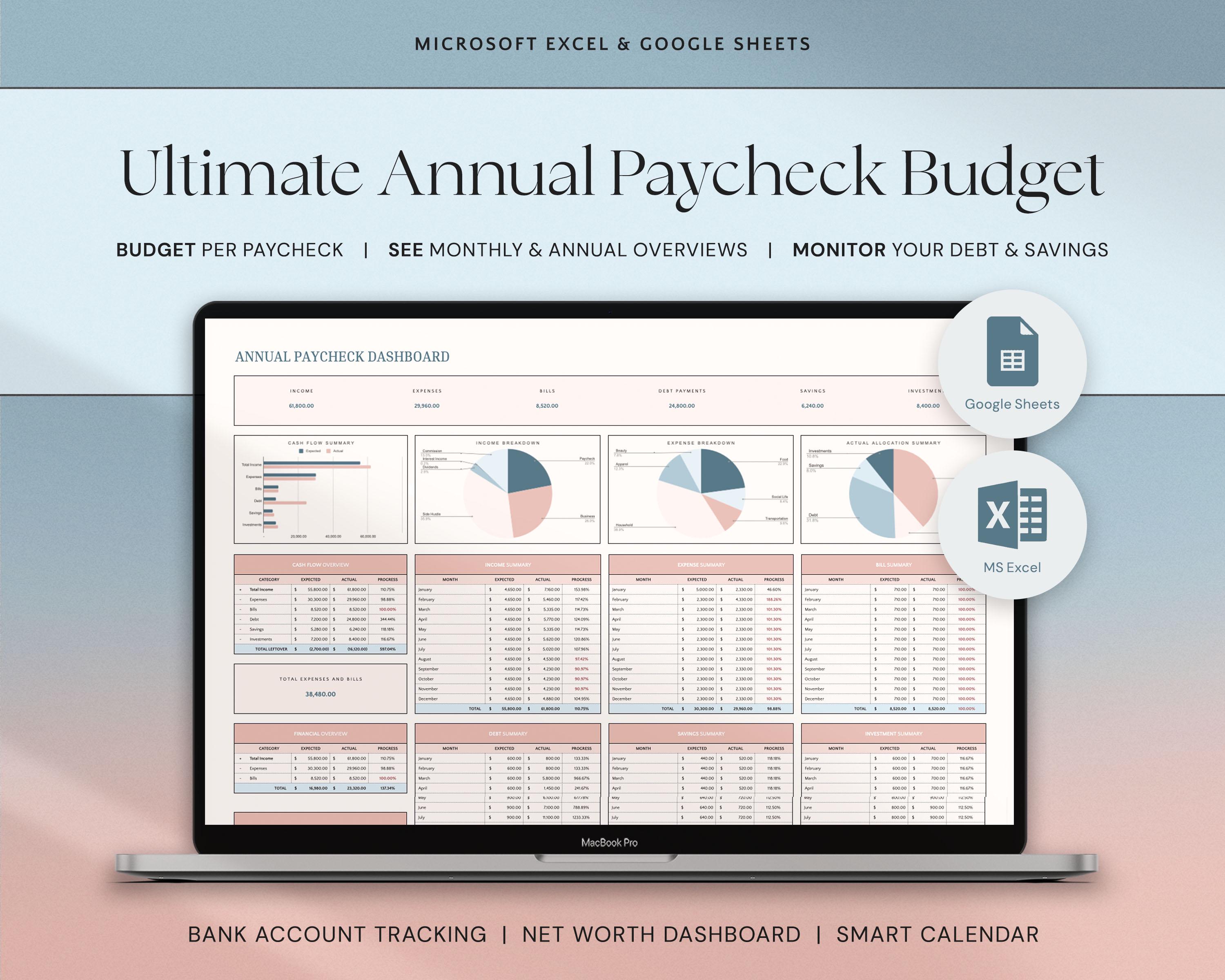 Annual Paycheck Budget Spreadsheet, Weekly Budget Excel Google Sheets ...