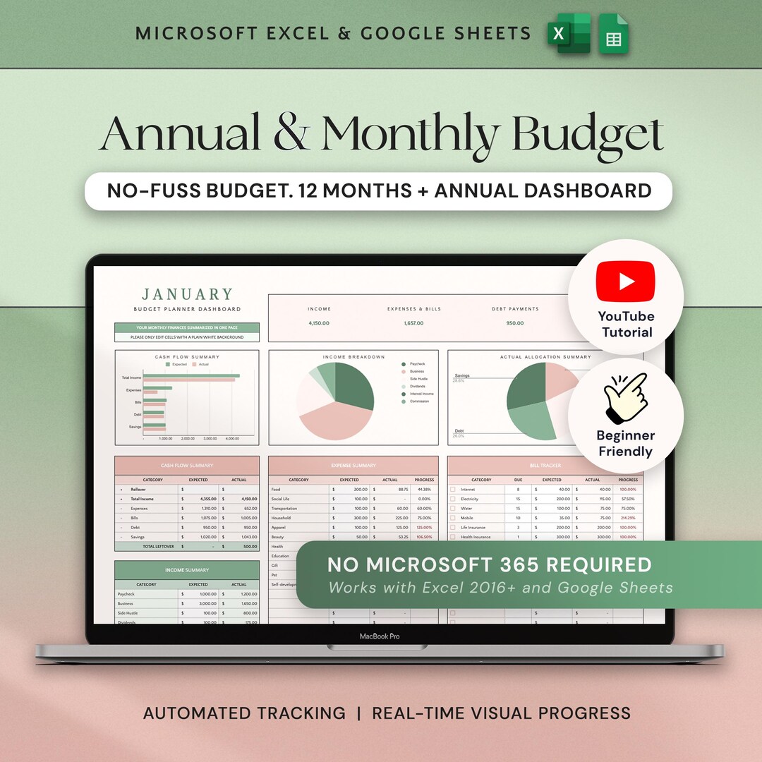 Annual Budget Spreadsheet Google Sheets Budget Planner Excel Monthly ...
