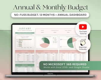 Hoja de cálculo de presupuesto anual Hojas de cálculo de Google Planificador de presupuesto Excel Plantilla de presupuesto mensual Presupuesto anual Planificador financiero Seguimiento de gastos Finanzas