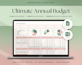 Annual Budget Excel Spreadsheet Google Sheets Monthly Budget Template, Yearly Budget Planner Personal Finance Tracker, Annual Finances
