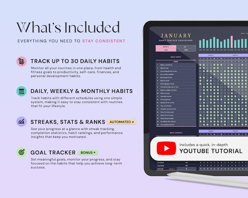 Habit Tracker Excel Google Sheets Habit Planner Weekly Habits Goal Planner Digital Daily Routine Tracker To Do List Monthly Time Management image 2