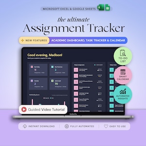 Assignment Tracker Academic Student Planner Google Sheets Excel Template Study Planner Spreadsheet University College Aesthetic Dark Mode
