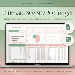 50/30/20 Budget Spreadsheet Excel Google Spreadsheets Maandelijkse Budgetplanner Financiën 70/20/10 Budgetsjabloon Wekelijkse Budgetbesparing Tracker