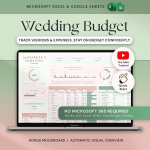 Presupuesto de boda Planificador de bodas Hoja de cálculo Hojas de cálculo de Google Presupuesto Excel Seguimiento financiero de la boda Seguimiento de gastos de la boda Presupuesto de la novia