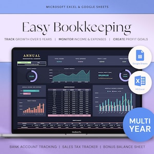 Boekhoudsjabloon Kleine bedrijven Spreadsheet Inkomsten Expense Tracker Boekhoudspreadsheet Google Spreadsheets Excel Winst en verlies Donkere modus