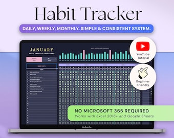 Habit Tracker Excel Google Sheets Habit Planner Weekly Habits Goal Planner Digital Daily Routine Tracker To Do List Monthly Time Management