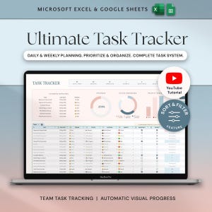 Rastreador de tareas Hoja de cálculo Hojas de cálculo de Google Plantilla de lista de tareas de Excel Administrador de tareas Bloqueo de tiempo Matriz de Eisenhower Tablero Kanban Productividad laboral