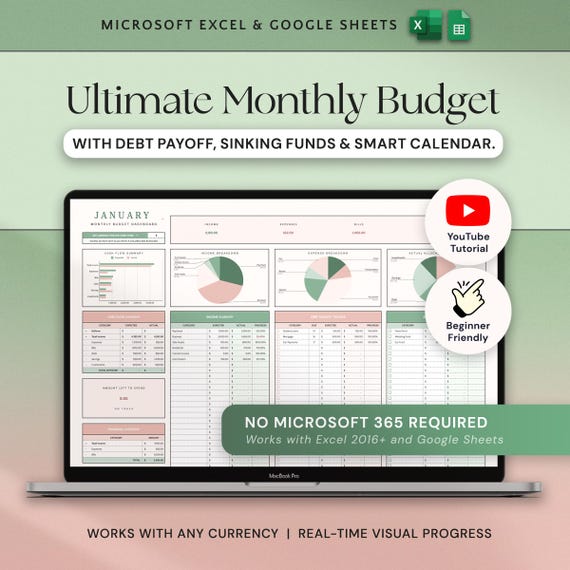 Ultimate Monthly Budget Spreadsheet Excel Budget Template Google Sheets Budget Planner Savings Tracker Financial Planner Zero Based Budget