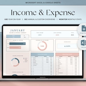 Hoja de cálculo de seguimiento de ingresos y gastos Planificador financiero personal Hoja de cálculo de Excel Seguimiento de gastos mensuales Plantilla de Google Sheets Finanzas imagen 1