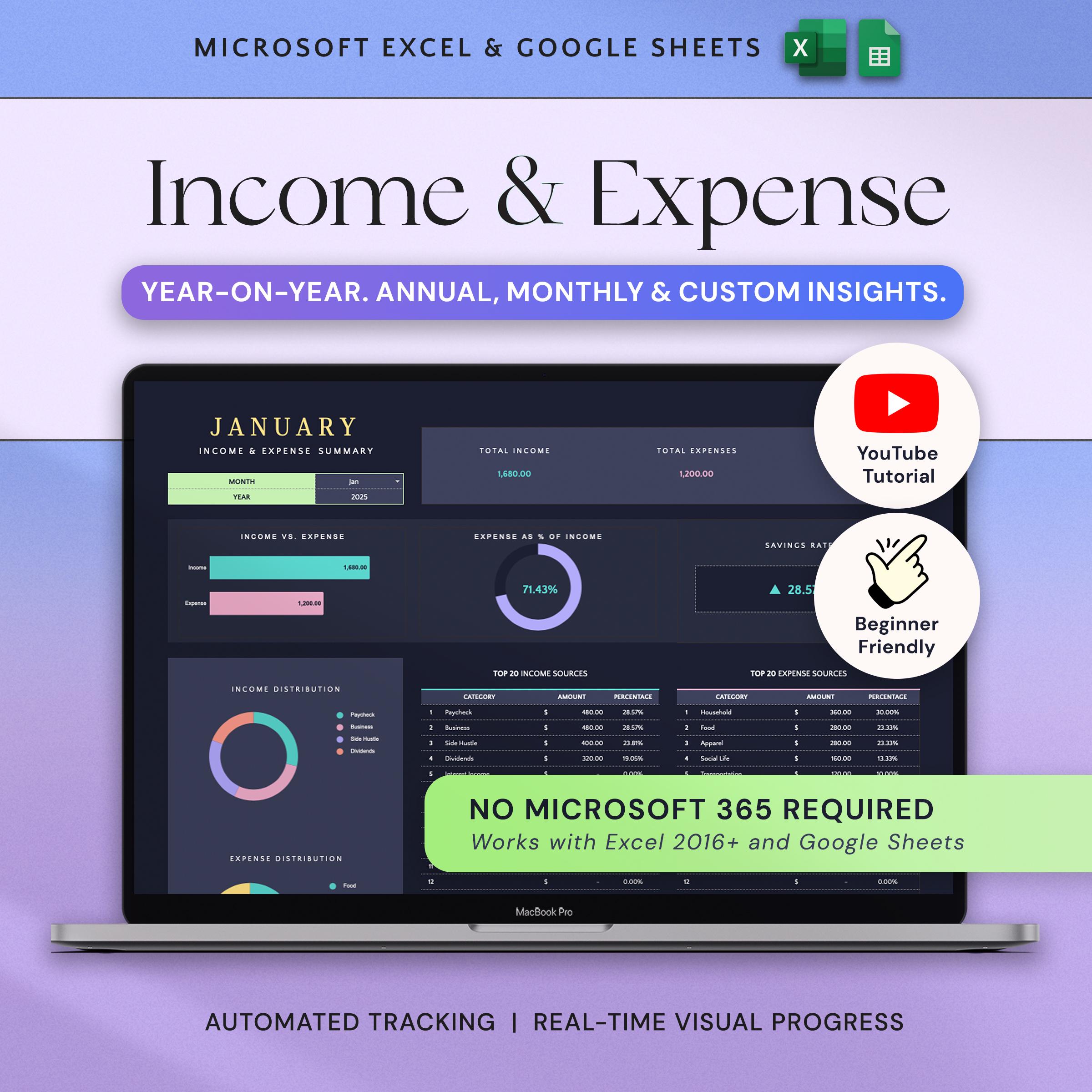 Income and Expense Tracker Excel Google Sheets Monthly Expenses ...