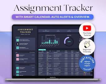 Assignment Tracker Academic Student Planner Google Sheets Excel Template Study Planner Spreadsheet University College Aesthetic Dark Mode