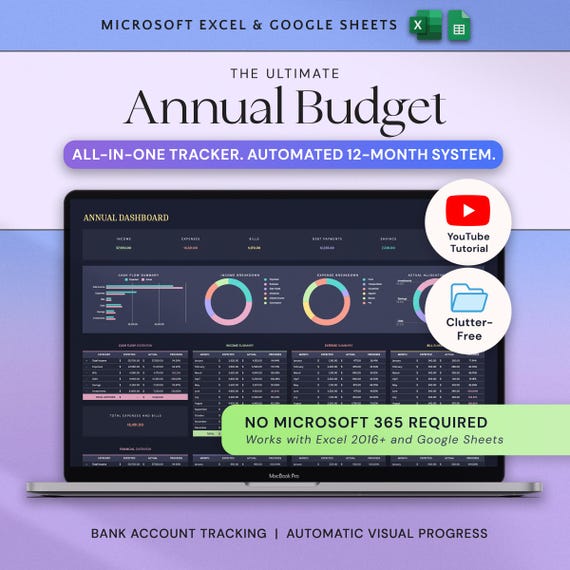 Ultimate Annual Budget Spreadsheet Google Sheets Excel Budget Template Monthly Budget Planner Family Weekly Yearly Budget Tracker Dark Mode
