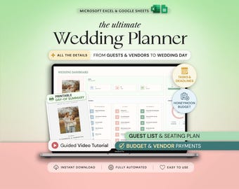 Ultimate Wedding Planner Spreadsheet Wedding Planning Google Sheets Excel Wedding Budget Tracker Wedding Day Coordination Timeline Checklist