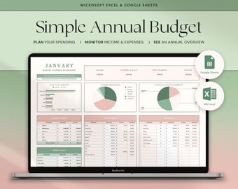 Foglio di calcolo del budget annuale Pianificatore di budget di Fogli Google Modello di budget mensile Excel Budget annuale Pianificatore finanziario Monitoraggio delle spese Finanza