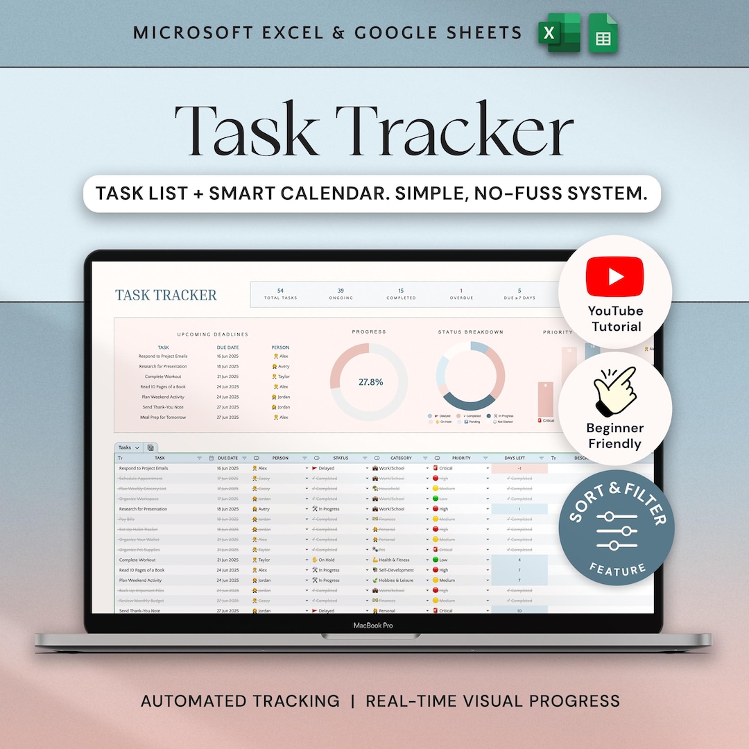 Task Tracker Excel Spreadsheet Productivity Tracker Google Sheets to Do ...