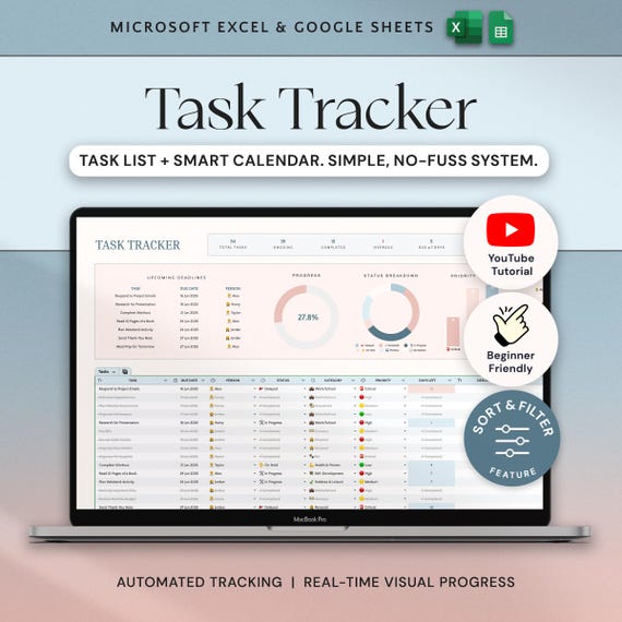 Task Tracker Excel Spreadsheet Productivity Tracker Google Sheets To Do List Task Manager Work Planner Small Business Time Calendar Template