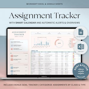 Assignment Tracker Spreadsheet Student Planner Google Sheets Excel School Academic Planner Assignment Calendar College Class Study Planner