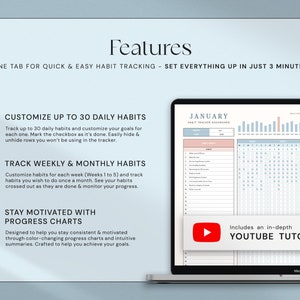 Hoja de cálculo de seguimiento de hábitos Hojas de cálculo de Google Plantilla de Excel Planificador de hábitos diario Seguimiento de objetivos Planificador de objetivos de hábitos semanales Rutina de hábitos mensuales imagen 2