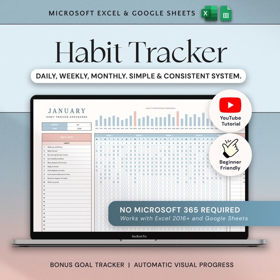 Habit Tracker Spreadsheet Google Sheets Excel Template Daily Habit Planner Goal Tracker Weekly Habit Goal Planner Monthly Habit Routine