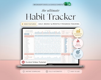 Habit Tracker Spreadsheet Google Sheets Excel Template Daily Habit Planner Goal Tracker Weekly Habit Goal Planner Monthly Habit Routine