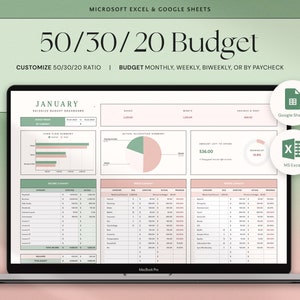 50/30/20 Budget Planner Google Sheets Monthly Budget Spreadsheet Excel Paycheck Budget Template Weekly Budget Tracker 70/20/10 Budgeting