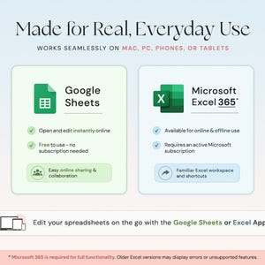 May include: An advertisement for Google Sheets and Microsoft Excel 365. The text reads "Made for Real, Everyday Use" and "Edit your spreadsheets on the go with the Google Sheets or Excel App."