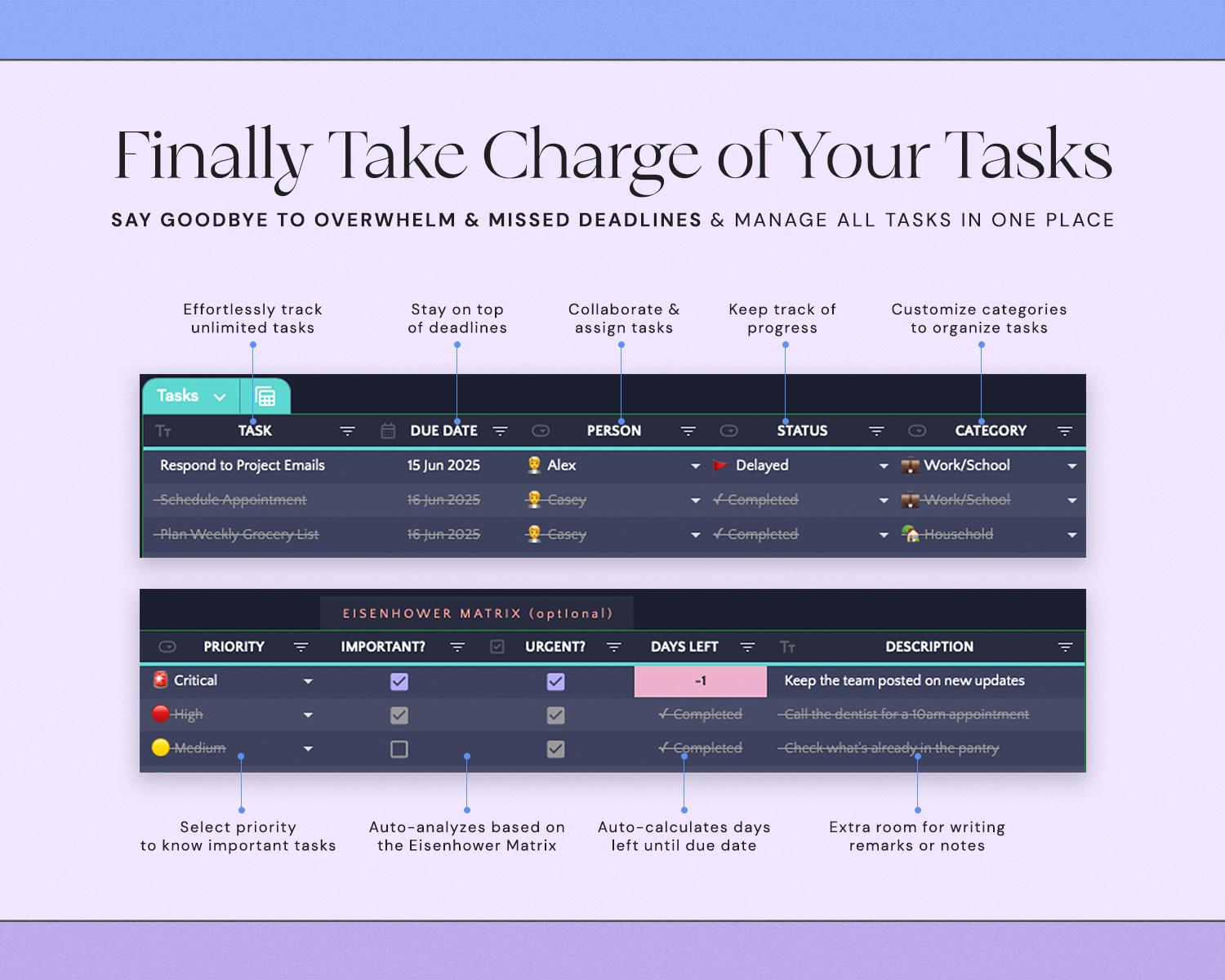 Excel Task Tracker Spreadsheet to Do List Google Sheets Daily Task ...