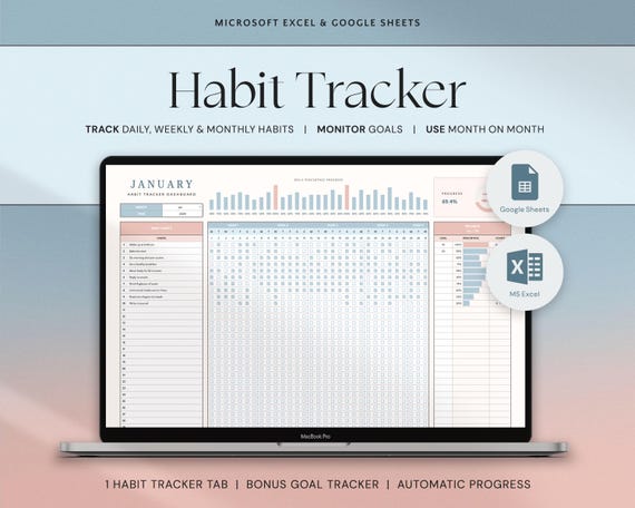 Habit Tracker Spreadsheet Google Sheets Excel Template Daily Habit Planner Goal Tracker Weekly Habit Goal Planner Monthly Habit Routine