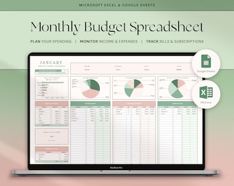 Modèle de budget mensuel Excel Modèle de planificateur budgétaire Google Sheets Suivi financier Feuille de calcul budgétaire Planificateur financier Suivi des dépenses